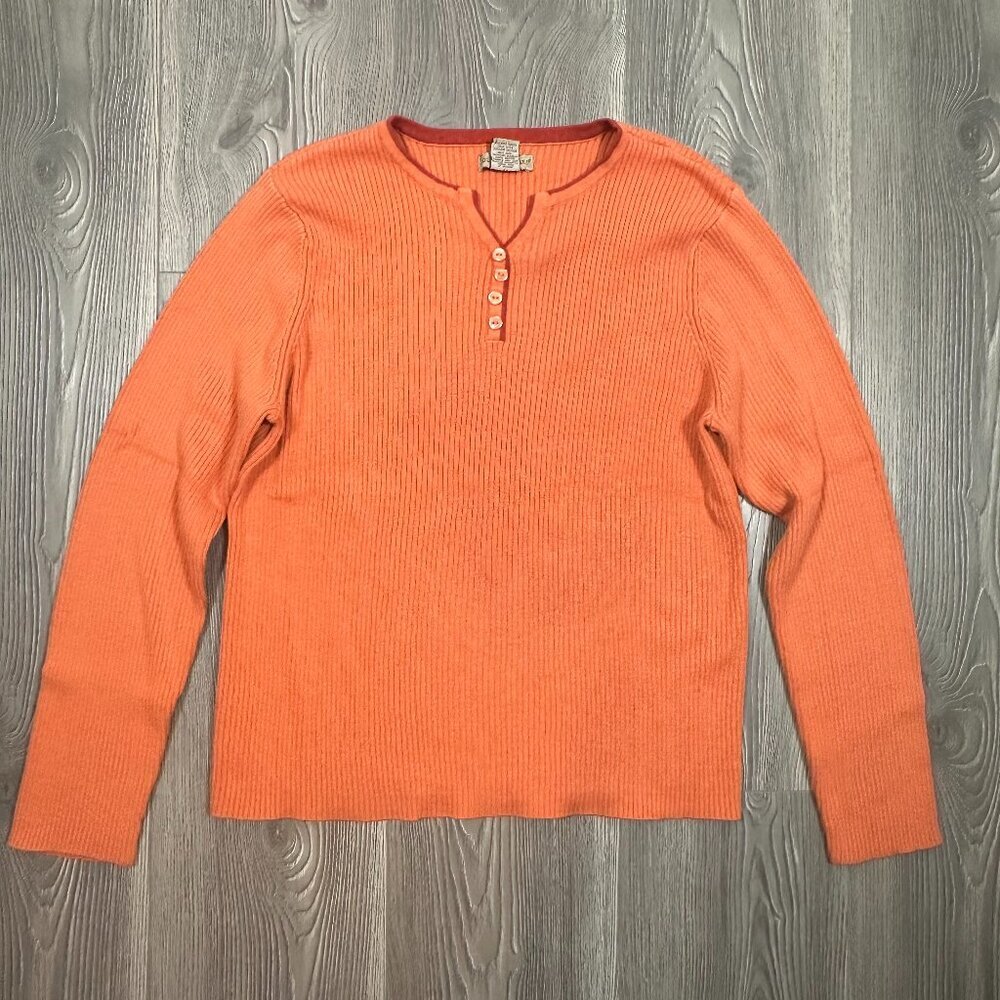 Mountain Lakes Orange Ribbed Sweater‎ M Red Collar Detail